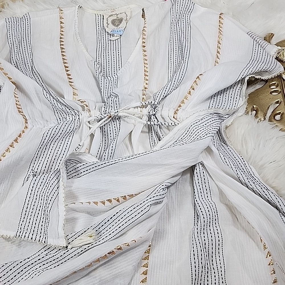 100% Cotton Swimsuit Cover~up with Metallic Thread Detail & Drawstring